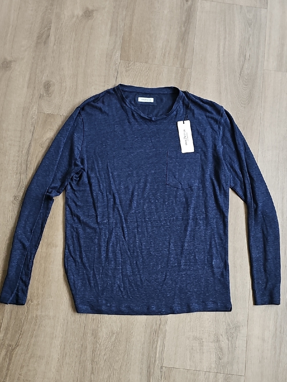 Phil Petter Linen Deep Navy Long-Sleeve Pocket Tee Size XL